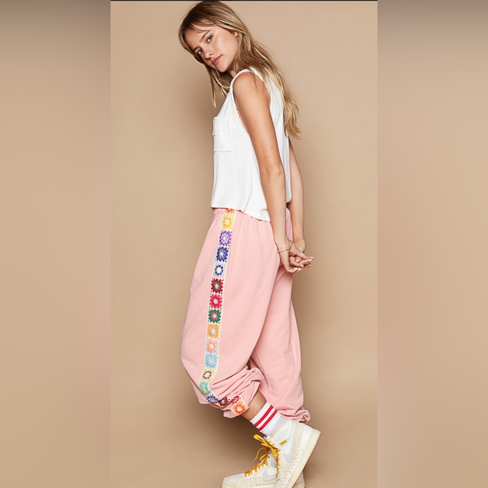 #141 Last 1!! POL square trim patch French Terry jogger pants in cream color - Picture 11 of 11